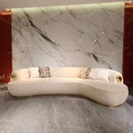 Fluid Curved Luxury Sofa Set with Sculptural Gold Stainless Steel Accents & Hammered Texture Base